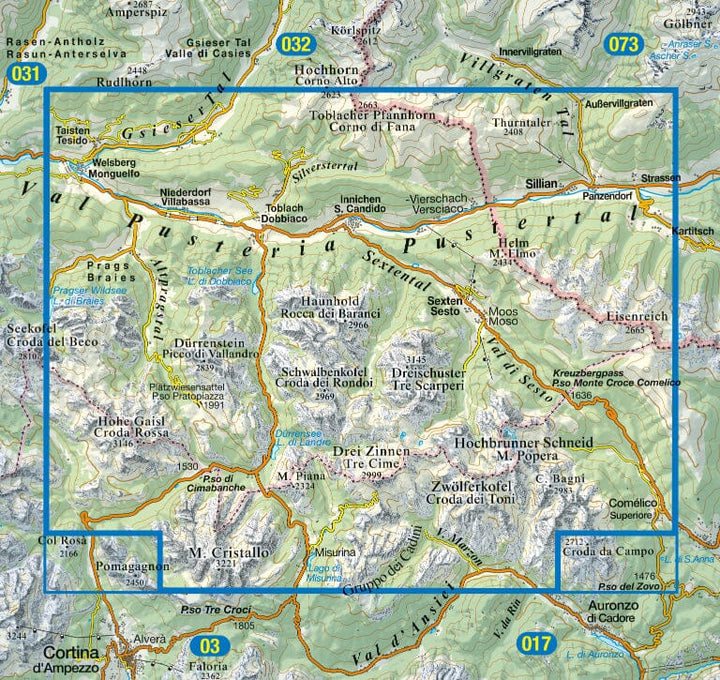 Carte de randonnée n° 10 - Dolomites de Sesto (Dolomites, Italie) | Tabacco carte pliée Tabacco 