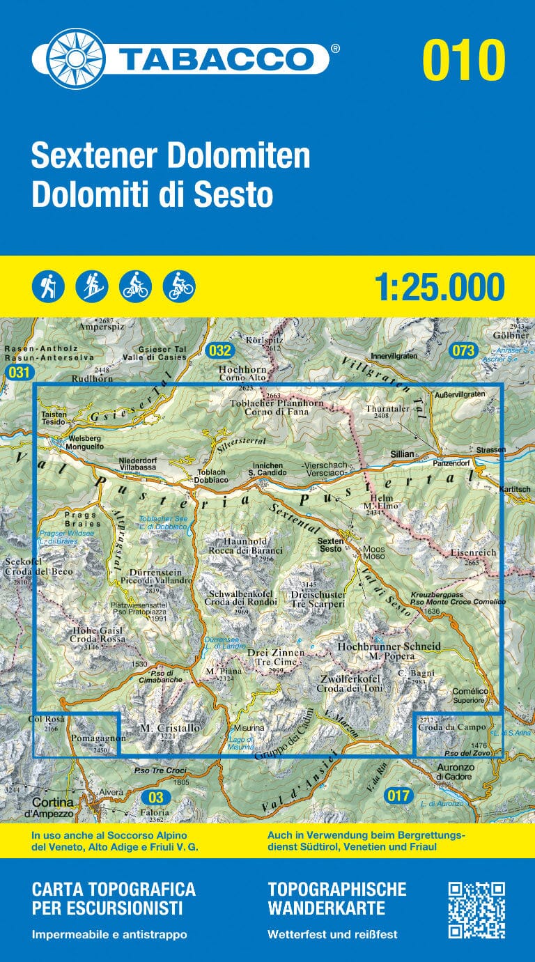 Carte de randonnée n° 10 - Dolomites de Sesto (Dolomites, Italie) | Tabacco carte pliée Tabacco 