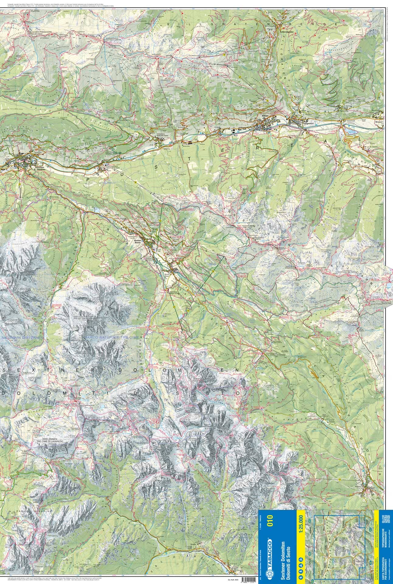 Carte de randonnée n° 10 - Dolomites de Sesto (Dolomites, Italie) | Tabacco carte de randonnée Tabacco
