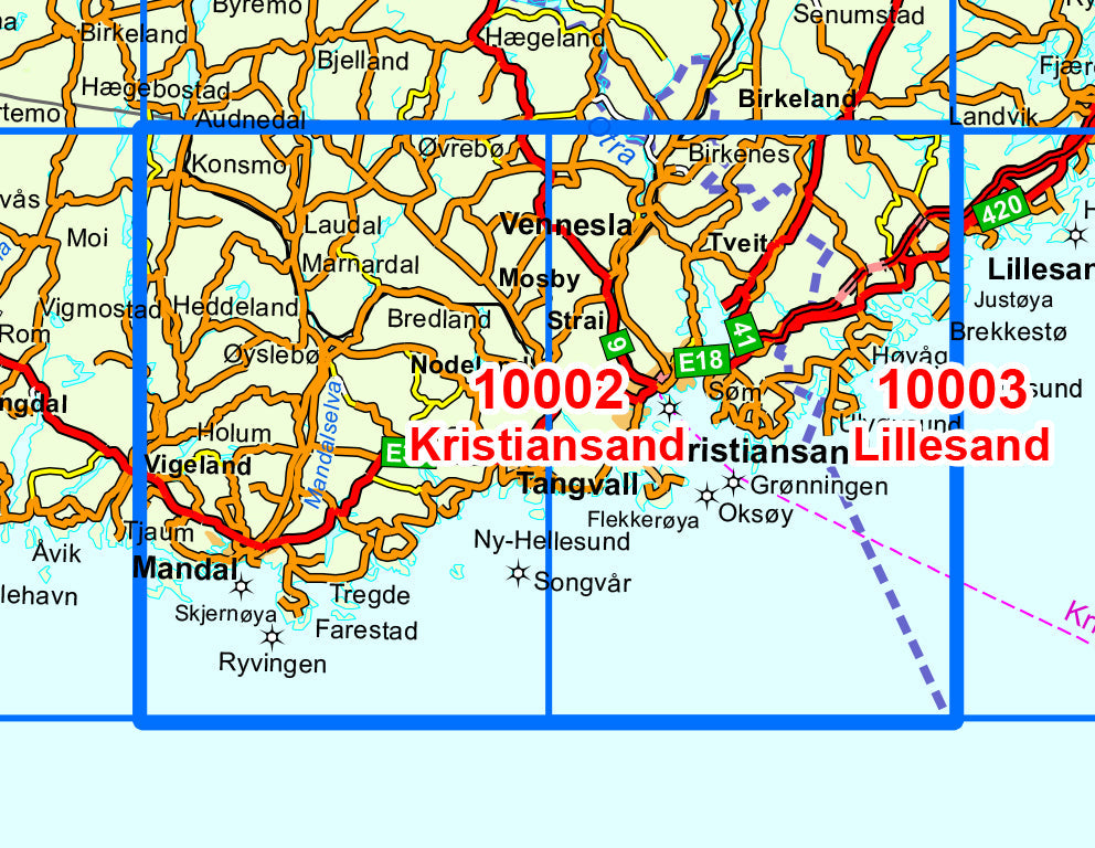 Carte de randonnée n° 10002 - Kristiansand (Norvège) | Nordeca - Norge-serien carte de randonnée Nordeca Default Title