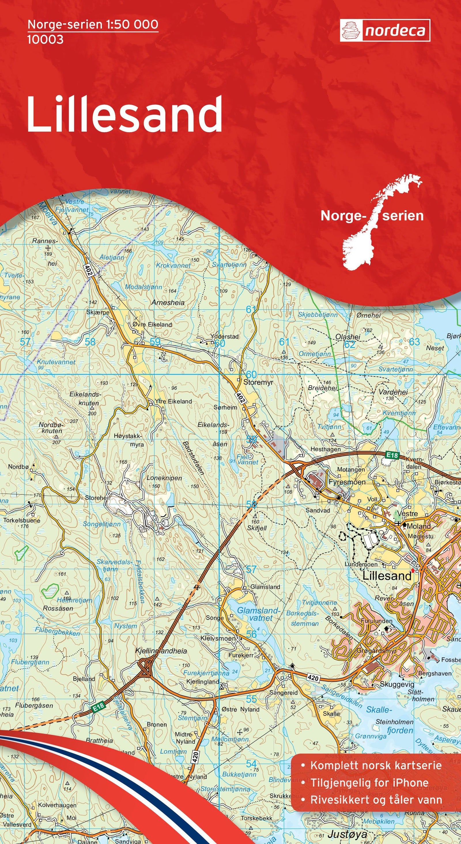 Carte de randonnée n° 10003 - Lillesand (Norvège) | Nordeca - Norge-serien carte de randonnée Nordeca