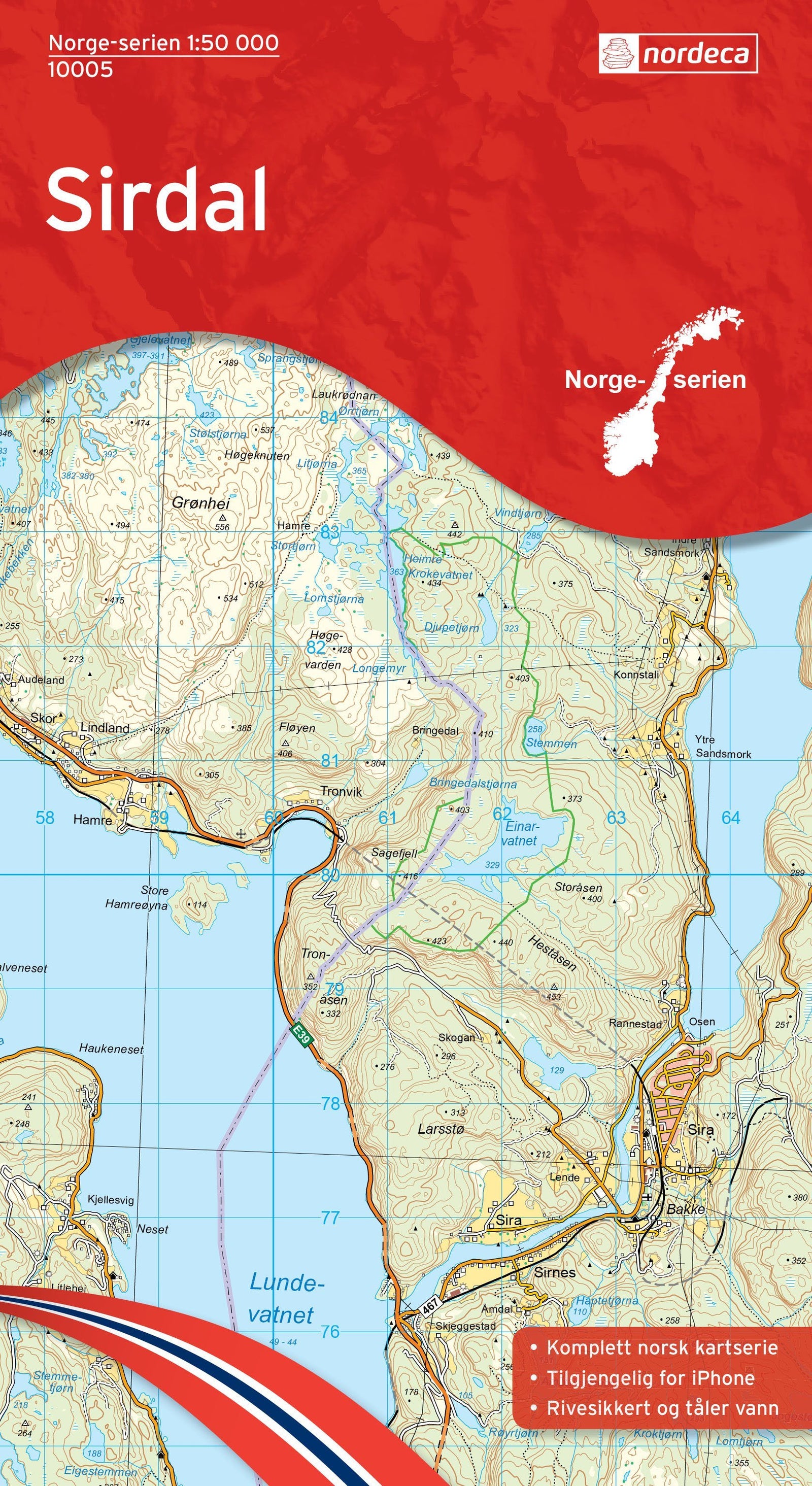 Carte de randonnée n° 10005 - Sirdal (Norvège) | Nordeca - Norge-serien carte de randonnée Nordeca