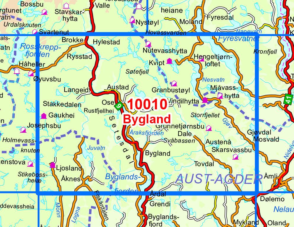 Carte de randonnée n° 10010 - Bygland (Norvège) | Nordeca - Norge-serien carte de randonnée Nordeca Default Title