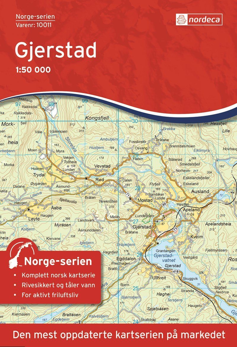 Carte de randonnée n° 10011 - Gjerstad (Norvège) | Nordeca - Norge-serien carte de randonnée Nordeca