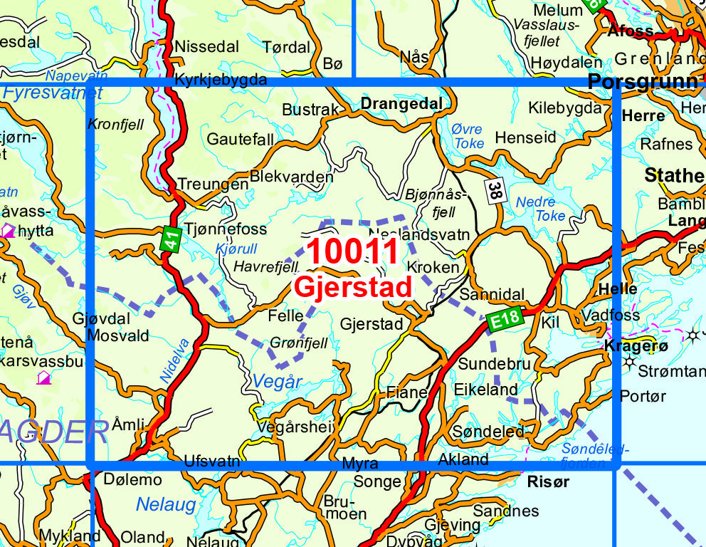 Carte de randonnée n° 10011 - Gjerstad (Norvège) | Nordeca - Norge-serien carte pliée Nordeca 