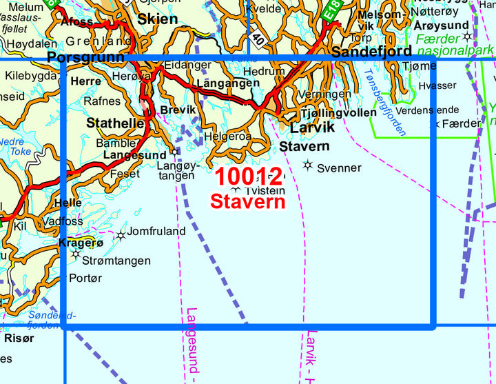 Carte de randonnée n° 10012 - Stavern (Norvège) | Nordeca - Norge-serien carte pliée Nordeca 