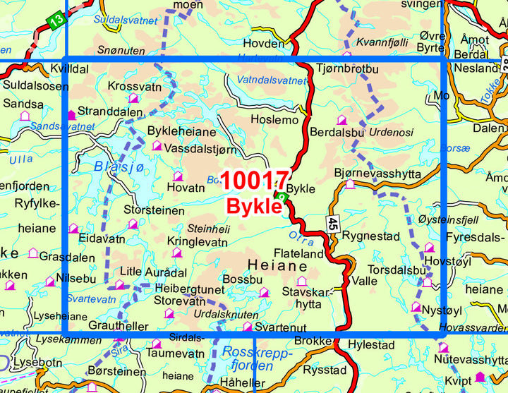 Carte de randonnée n° 10017 - Bykle (Norvège) | Nordeca - Norge-serien carte pliée Nordeca 