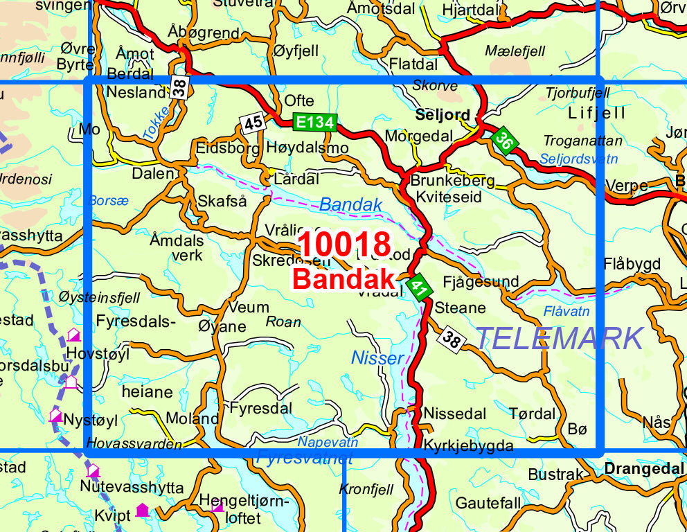 Carte de randonnée n° 10018 - Bandak (Norvège) | Nordeca - Norge-serien carte pliée Nordeca 