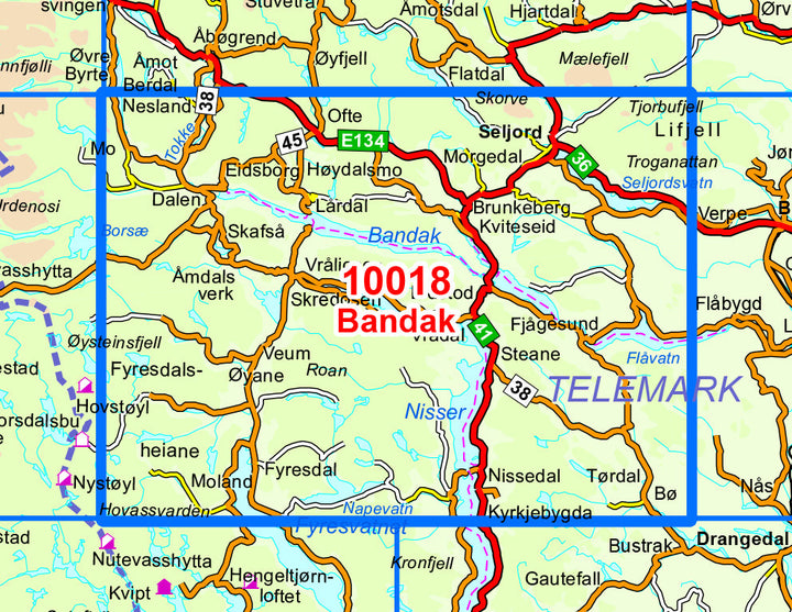 Carte de randonnée n° 10018 - Bandak (Norvège) | Nordeca - Norge-serien carte pliée Nordeca 