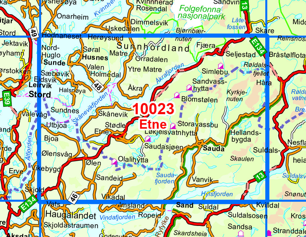 Carte de randonnée n° 10023 - Etne (Norvège) | Nordeca - Norge-serien carte pliée Nordeca 