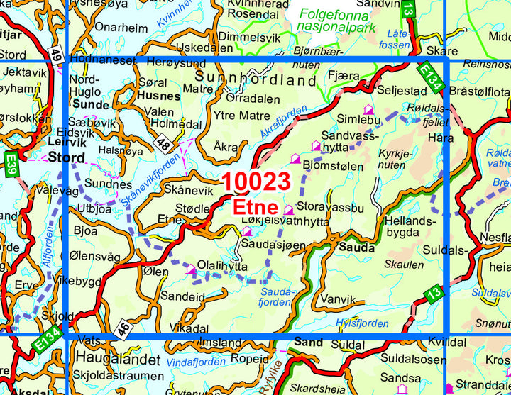 Carte de randonnée n° 10023 - Etne (Norvège) | Nordeca - Norge-serien carte pliée Nordeca 