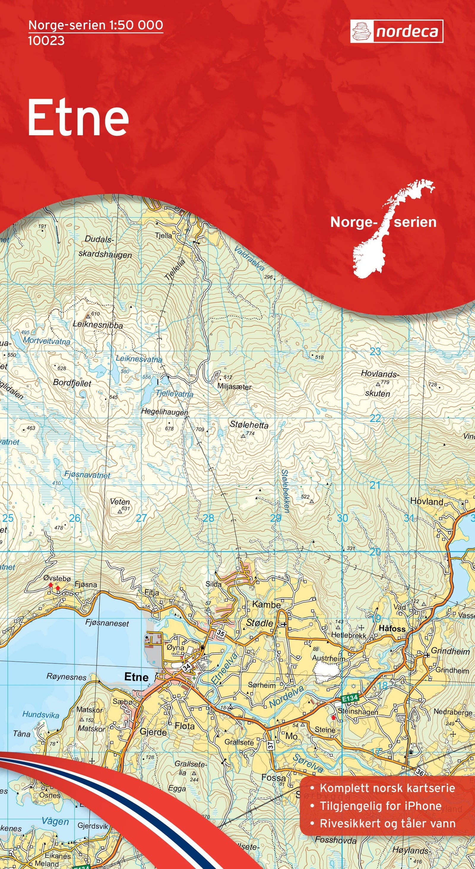 Carte de randonnée n° 10023 - Etne (Norvège) | Nordeca - Norge-serien carte de randonnée Nordeca