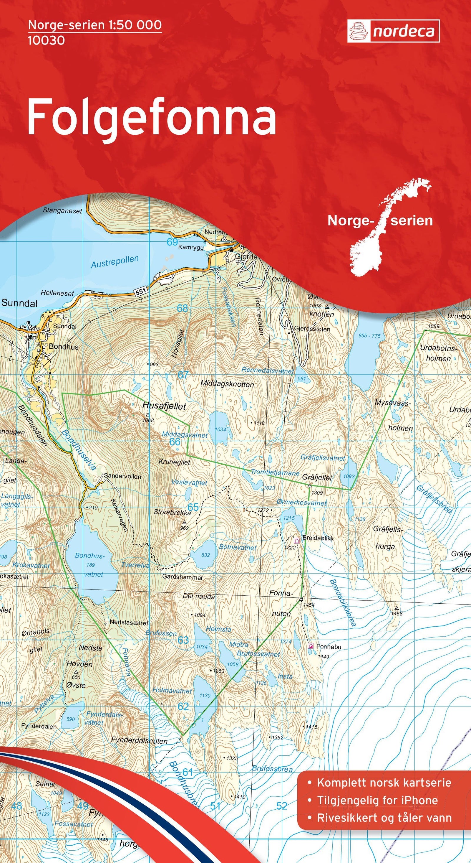 Carte de randonnée n° 10030 - Folgefonna (Norvège) | Nordeca - Norge-serien carte de randonnée Nordeca