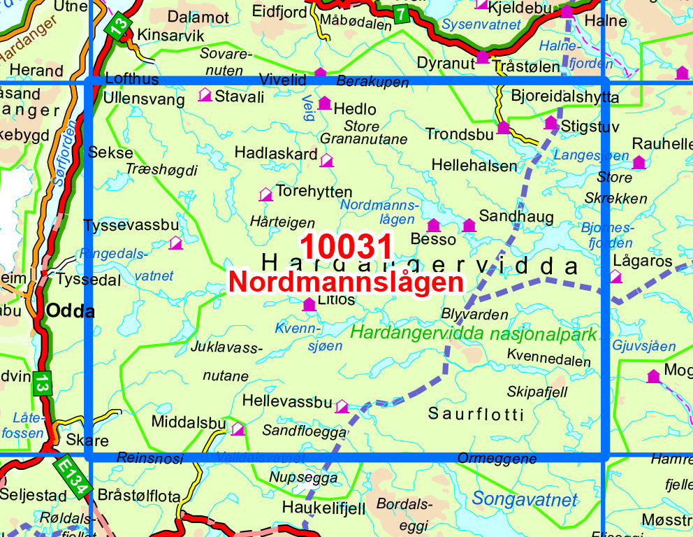 Carte de randonnée n° 10031 - Nordmannslagen (Norvège) | Nordeca - Norge-serien carte de randonnée Nordeca Default Title