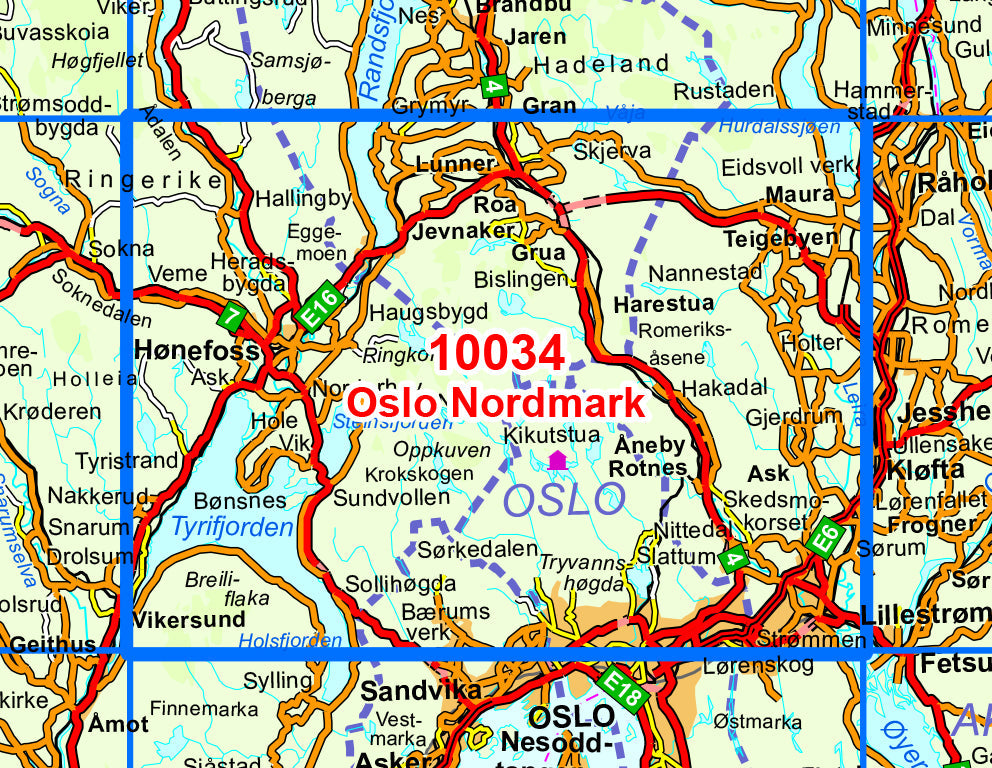 Carte de randonnée n° 10034 - Oslo Nordmarki (Norvège) | Nordeca - Norge-serien carte de randonnée Nordeca Default Title