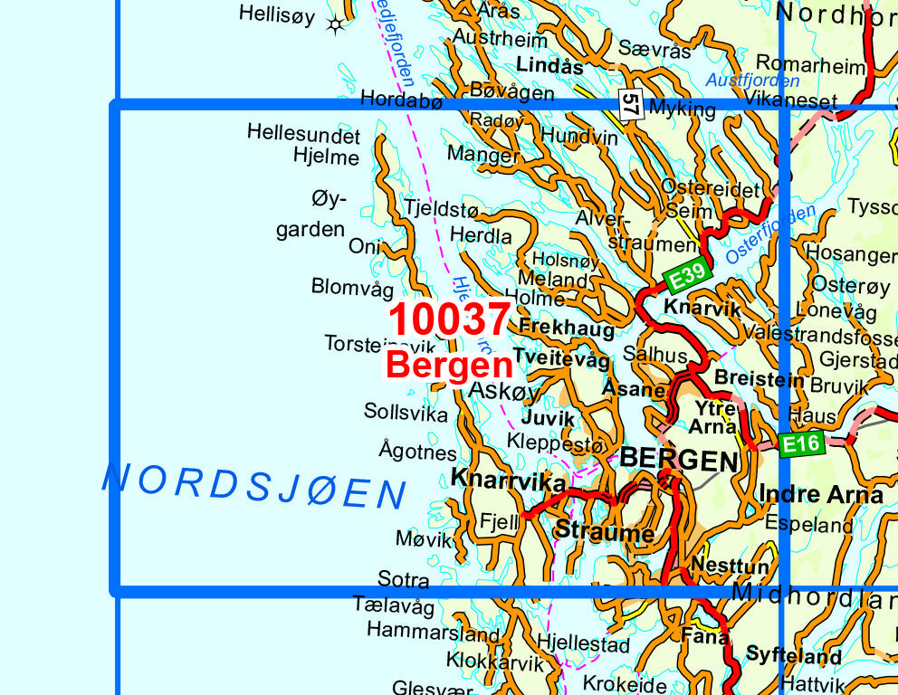 Carte de randonnée n° 10037 - Bergen (Norvège) | Nordeca - Norge-serien carte pliée Nordeca 