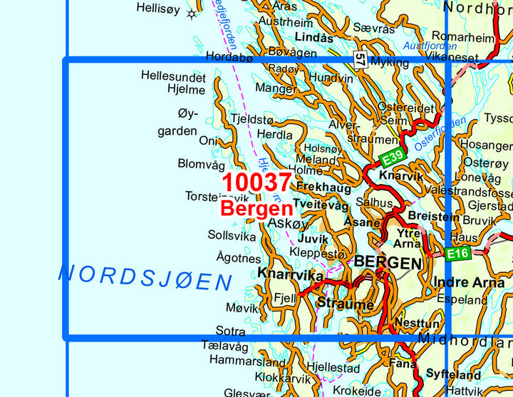 Carte de randonnée n° 10037 - Bergen (Norvège) | Nordeca - Norge-serien carte pliée Nordeca 