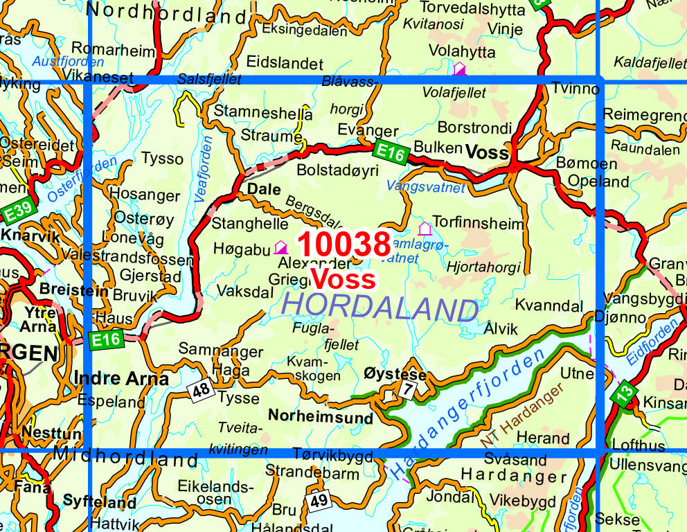 Carte de randonnée n° 10038 - Voss (Norvège) | Nordeca - Norge-serien carte pliée Nordeca 