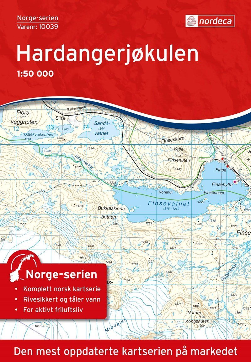 Carte de randonnée n° 10039 - Hardangerjokulen (Norvège) | Nordeca - Norge-serien carte de randonnée Nordeca
