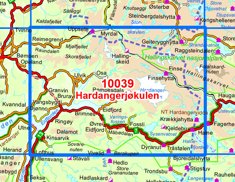 Carte de randonnée n° 10039 - Hardangerjokulen (Norvège) | Nordeca - Norge-serien carte de randonnée Nordeca Default Title