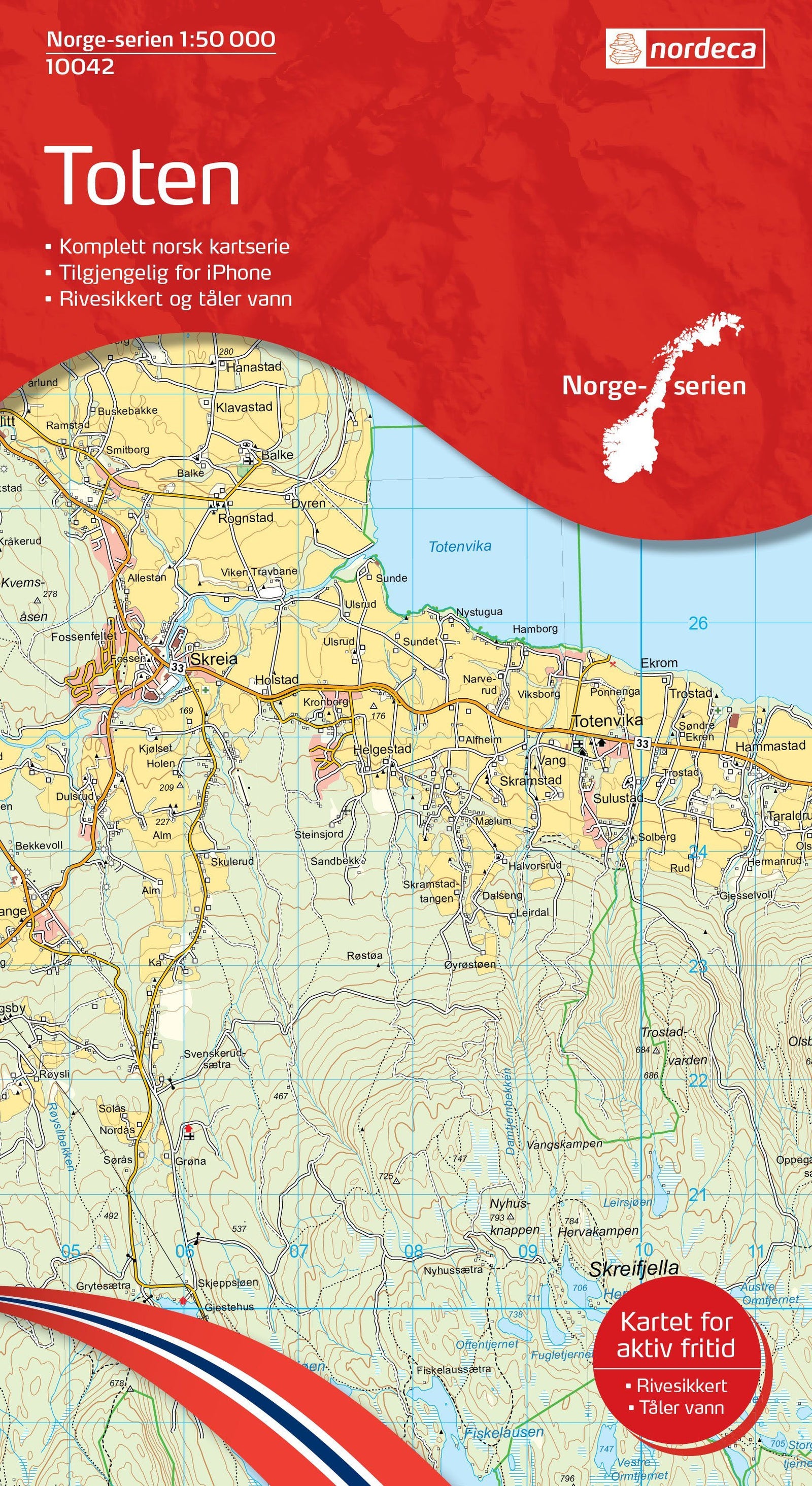 Carte de randonnée n° 10042 - Toten (Norvège) | Nordeca - Norge-serien carte de randonnée Nordeca