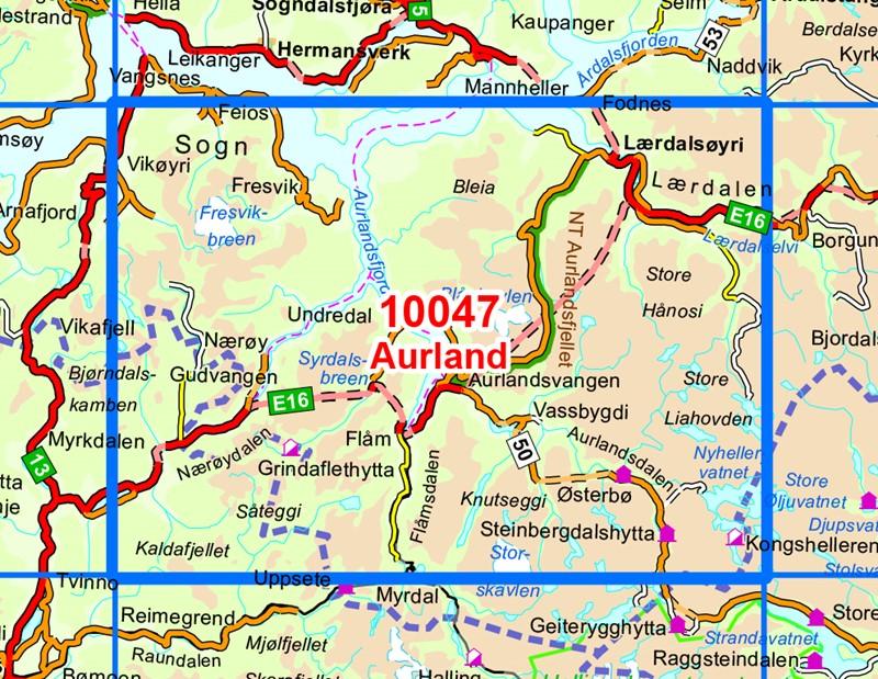 Carte de randonnée n° 10047 - Aurland (Norvège) | Nordeca - Norge-serien carte de randonnée Nordeca