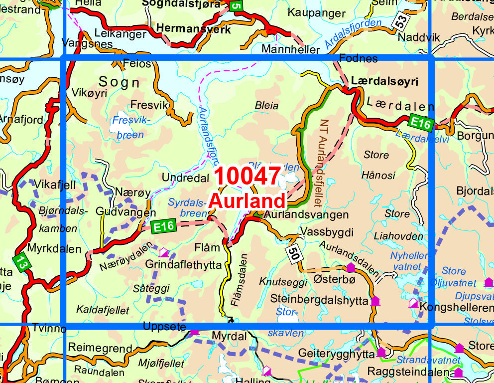 Carte de randonnée n° 10047 - Aurland (Norvège) | Nordeca - Norge-serien carte de randonnée Nordeca Default Title