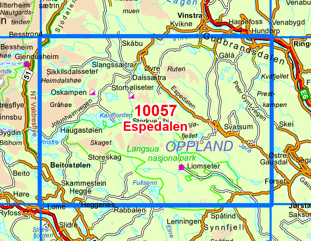 Carte de randonnée n° 10057 - Espedalen (Norvège) | Nordeca - Norge-serien carte pliée Nordeca 