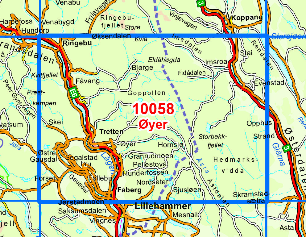 Carte de randonnée n° 10058 - Oyer (Norvège) | Nordeca - Norge-serien carte pliée Nordeca 