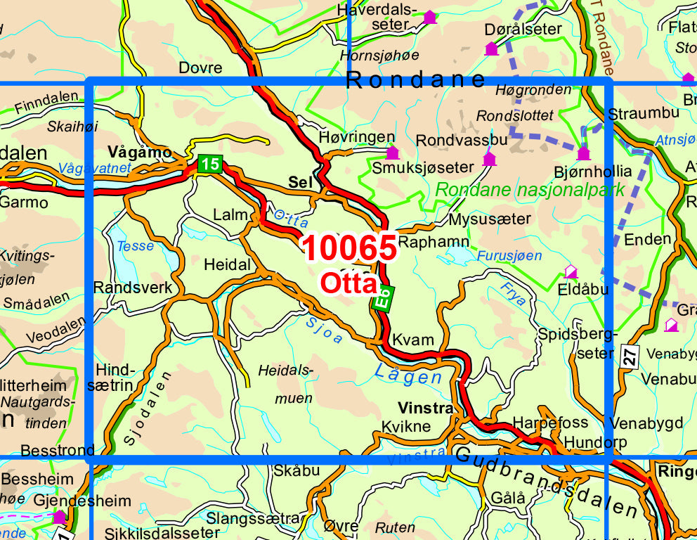 Carte de randonnée n° 10065 - Otta (Norvège) | Nordeca - Norge-serien carte pliée Nordeca 