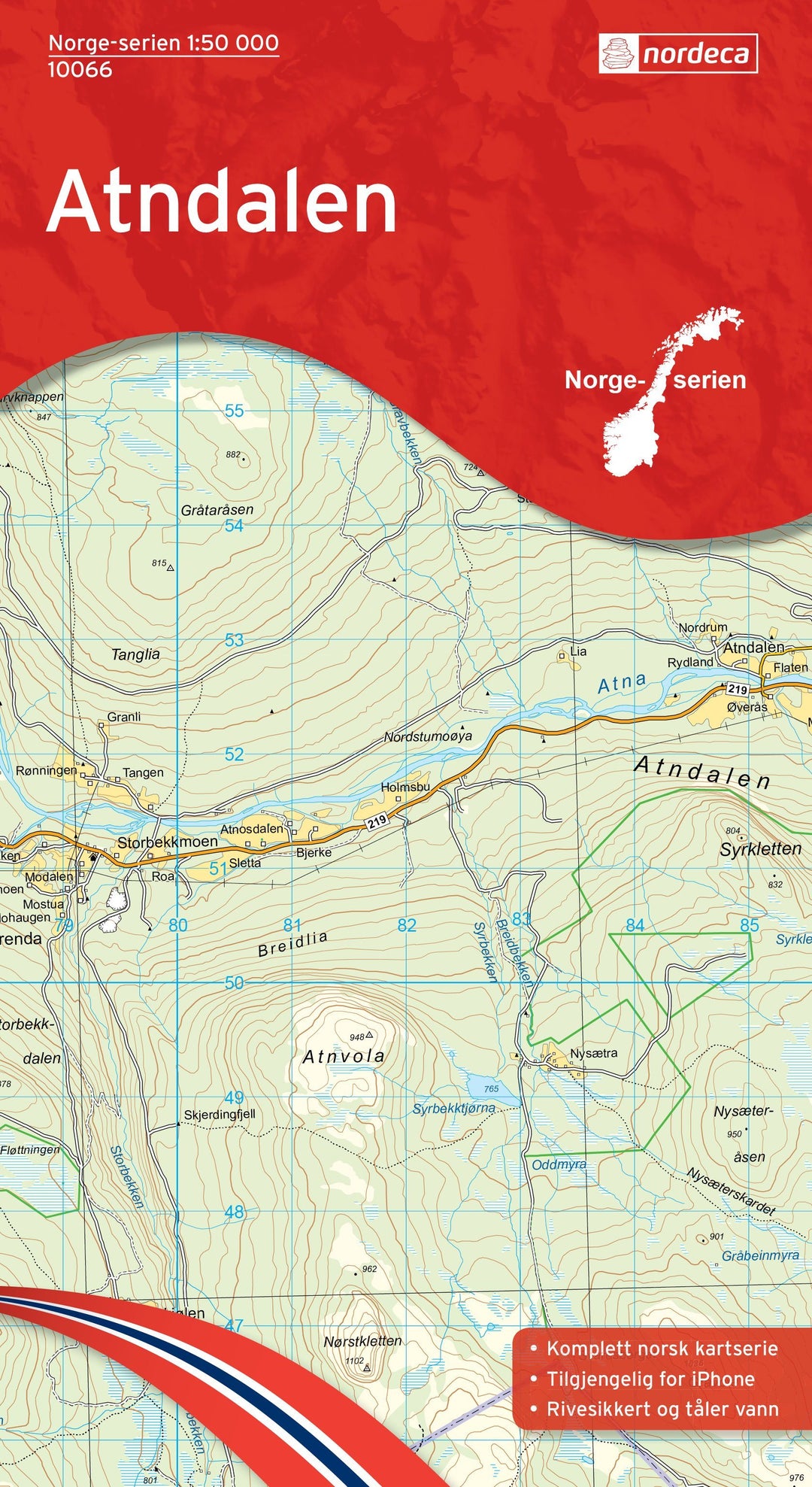 Carte de randonnée n° 10066 - Atndalen (Norvège) | Nordeca - Norge-serien carte pliée Nordeca 