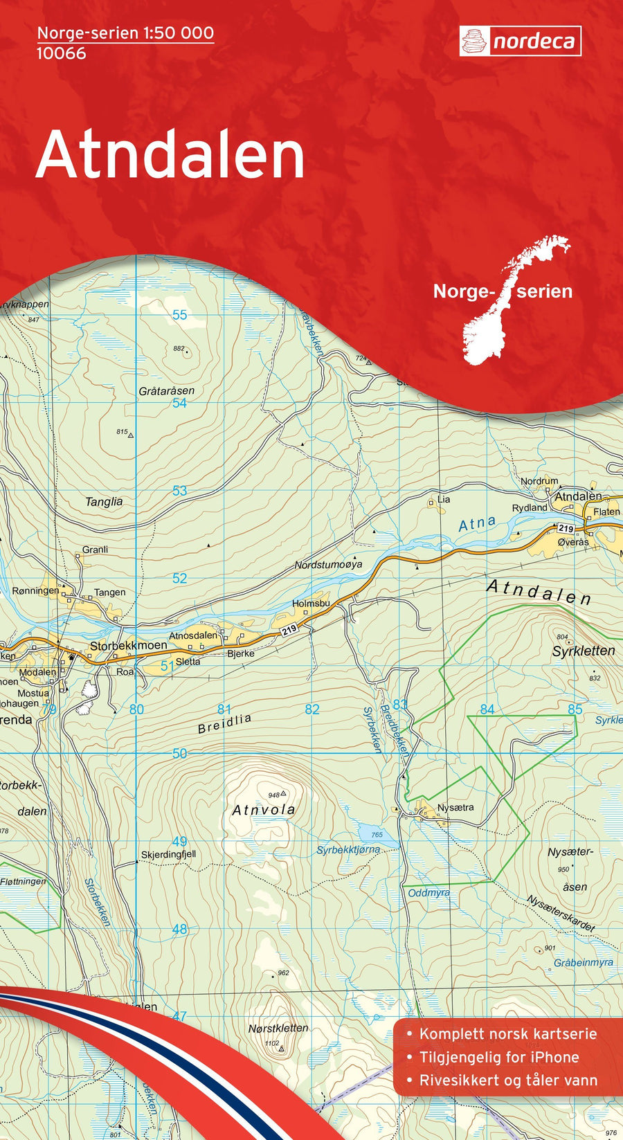 Carte de randonnée n° 10066 - Atndalen (Norvège) | Nordeca - Norge-serien carte pliée Nordeca 