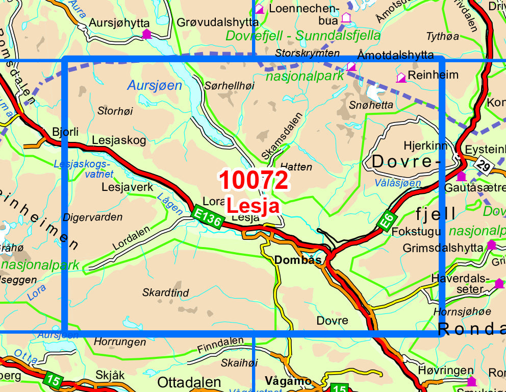 Carte de randonnée n° 10072 - Dombås, Lesja (Norvège) | Nordeca - Norge-serien carte pliée Nordeca 