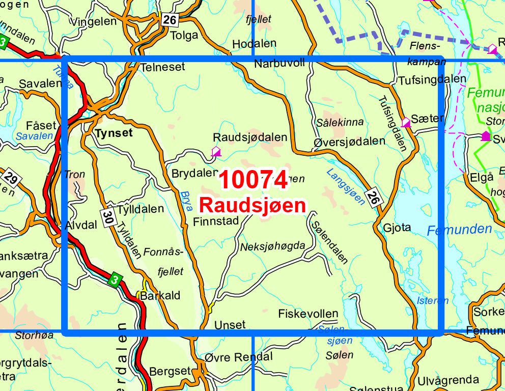 Carte de randonnée n° 10074 - Raudsjoen (Norvège) | Nordeca - Norge-serien carte de randonnée Nordeca Default Title