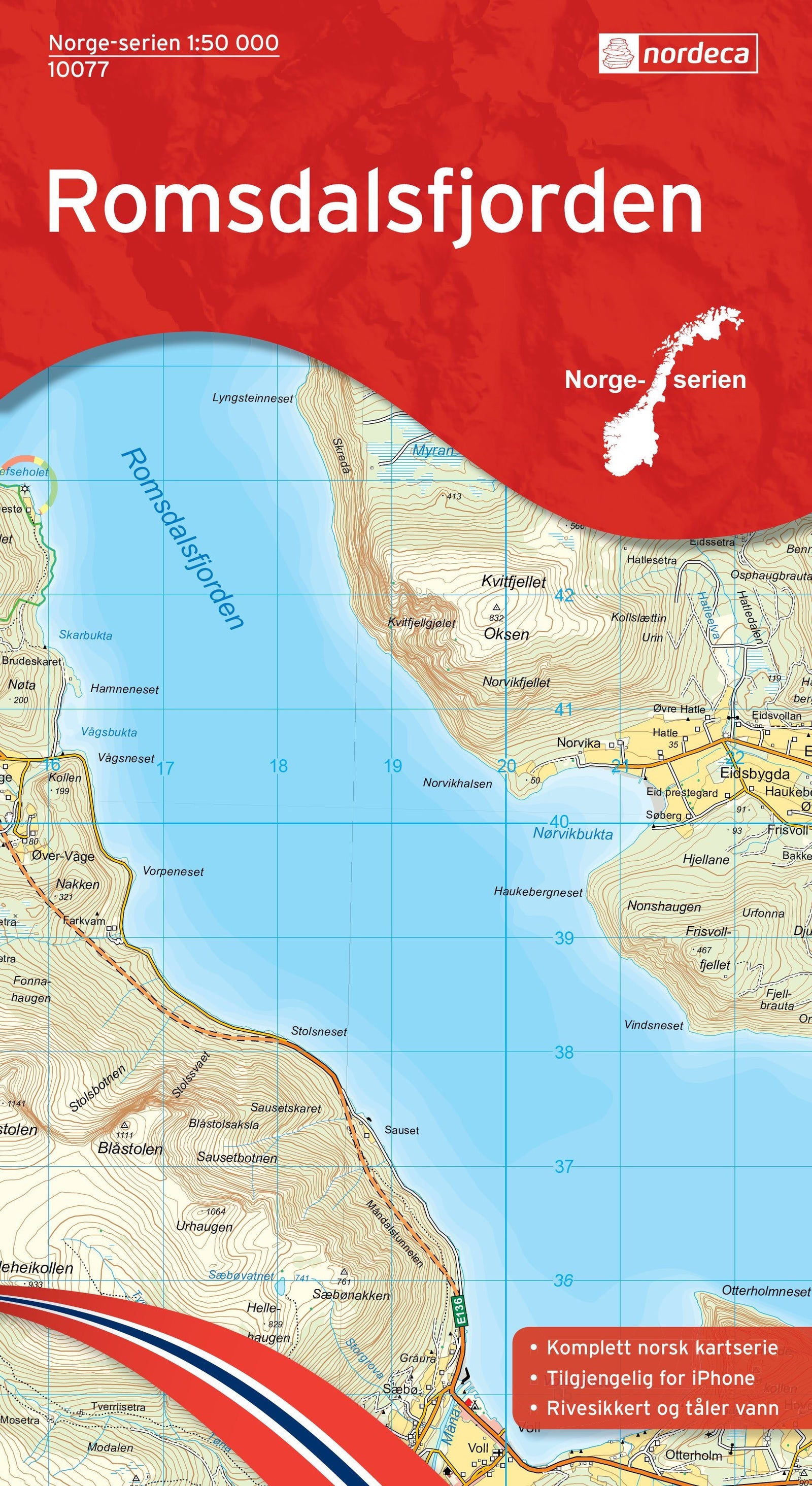 Carte de randonnée n° 10077 - Romsdalsfjorden (Norvège) | Nordeca - Norge-serien carte de randonnée Nordeca
