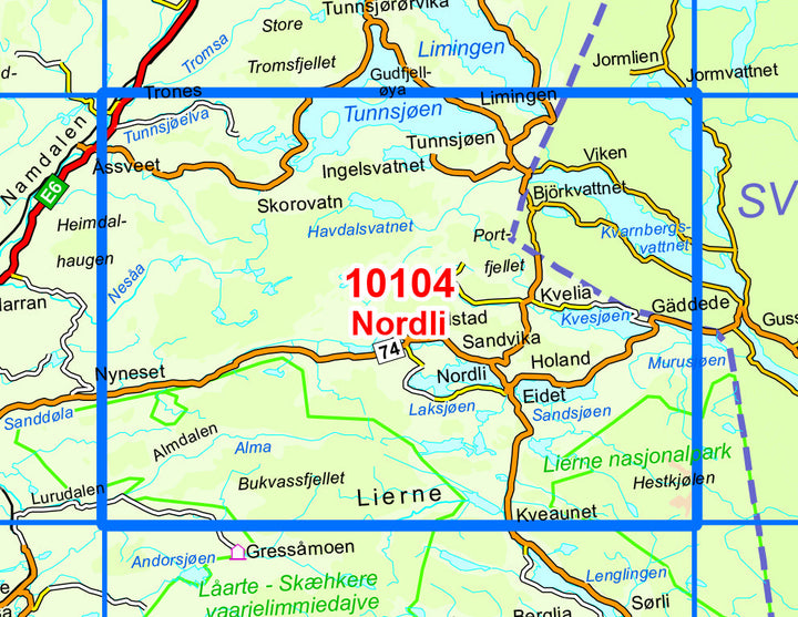 Carte de randonnée n° 10104 - Nordli (Norvège) | Nordeca - Norge-serien carte pliée Nordeca 