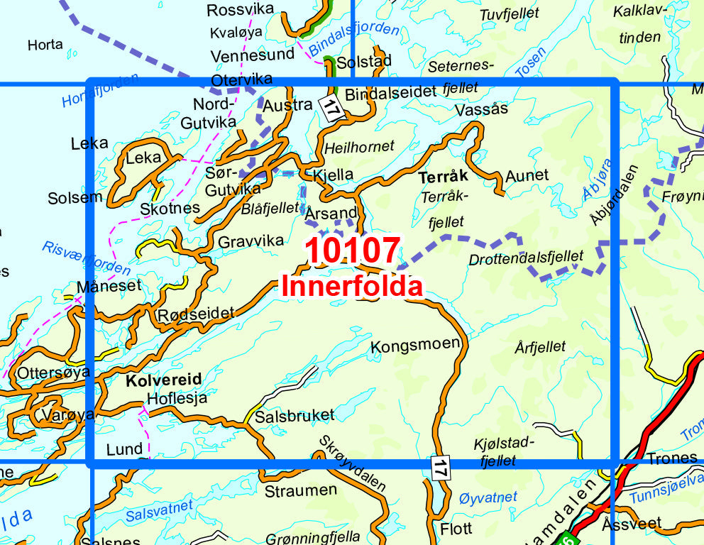 Carte de randonnée n° 10107 - Innerfolda (Norvège) | Nordeca - Norge-serien carte de randonnée Nordeca Default Title
