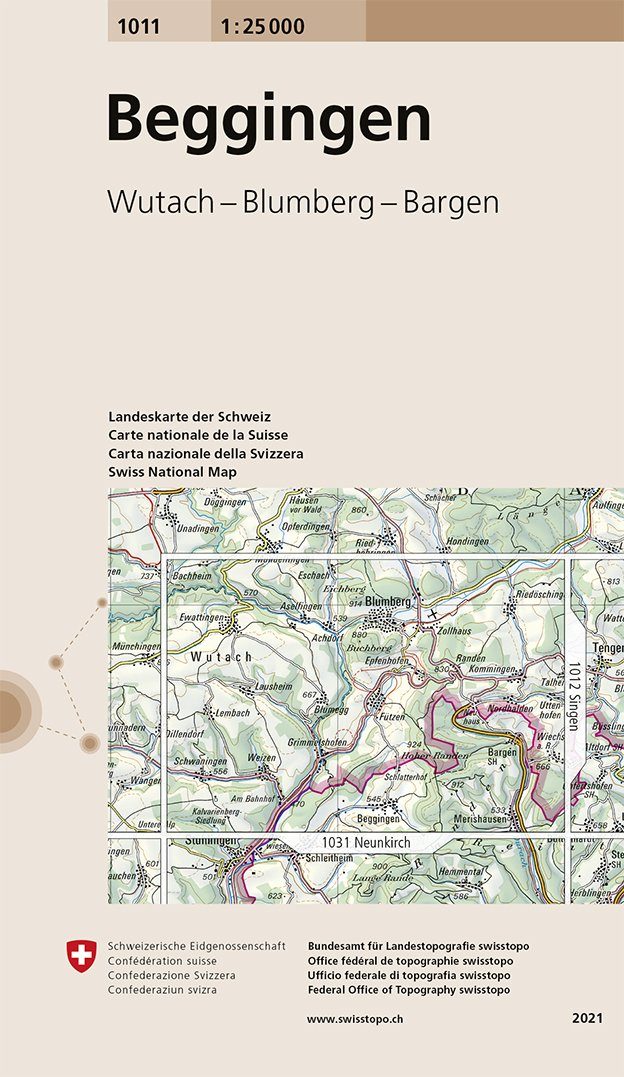 Carte de randonnée n° 1011 - Beggingen (Suisse, Allemagne) | Swisstopo - 1/25 000 carte pliée Swisstopo 