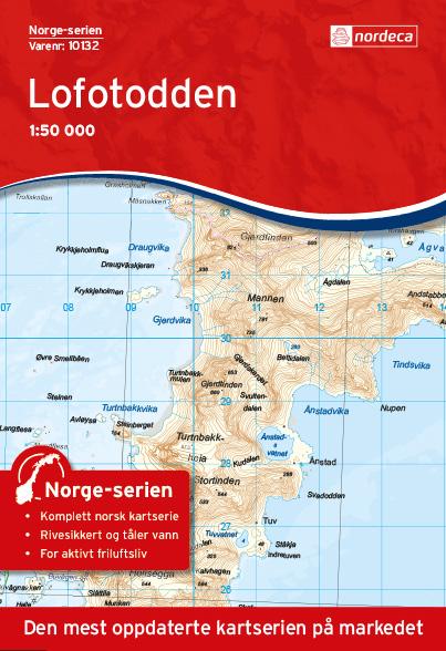 Carte de randonnée n° 10132 - Lofotodden (Iles Lofoten) (Norvège) | Nordeca - Norge-serien carte de randonnée Nordeca
