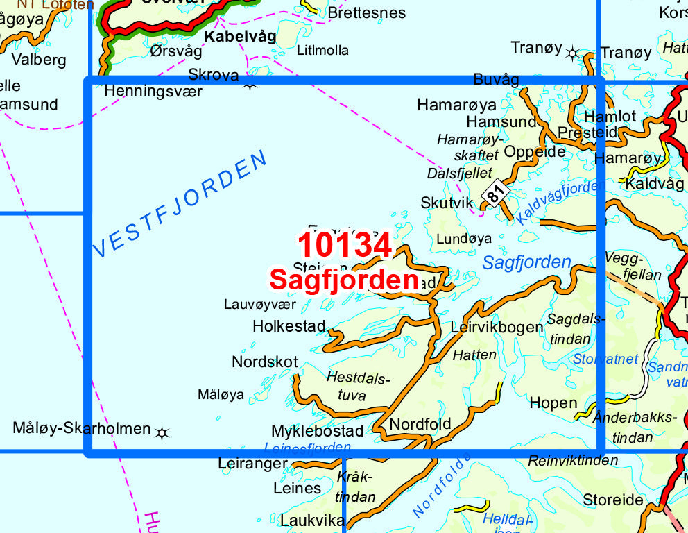 Carte de randonnée n° 10134 - Sagfjorden (Norvège) | Nordeca - Norge-serien carte de randonnée Nordeca Default Title