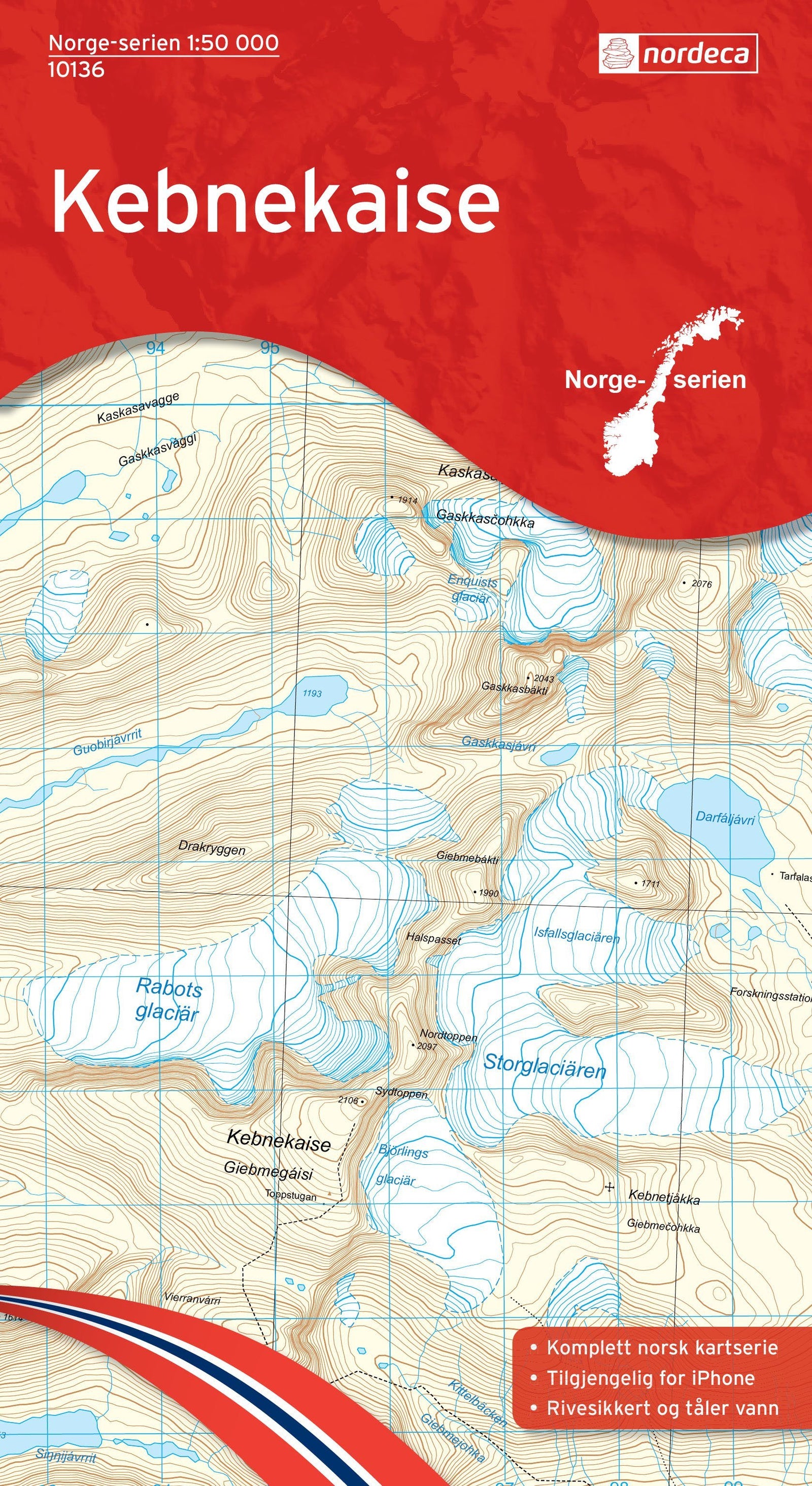 Carte de randonnée n° 10136 - Kebnekaise (Norvège) | Nordeca - Norge-serien carte de randonnée Nordeca