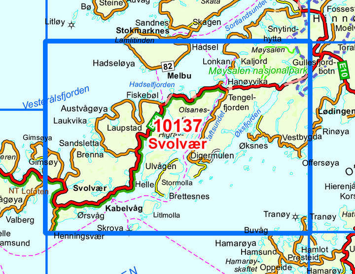 Carte de randonnée n° 10137 - Svolvær (Iles Lofoten) (Norvège) | Nordeca - Norge-serien carte pliée Nordeca 