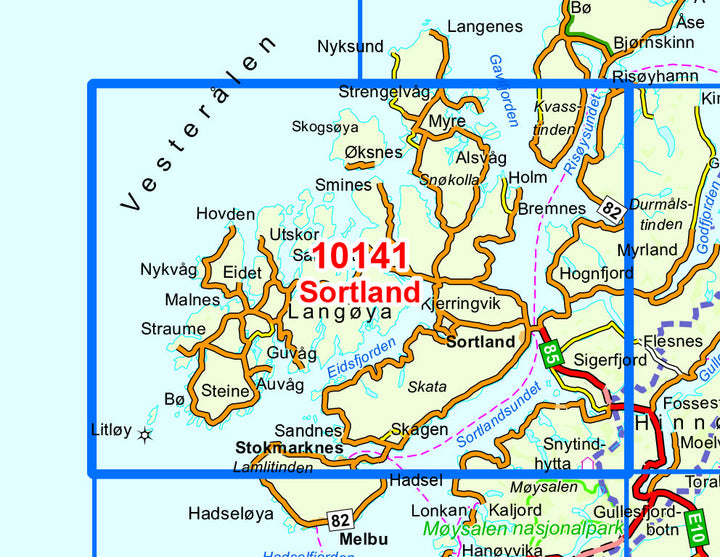 Carte de randonnée n° 10141 - Sortland (archipel des Vesterålen) (Norvège) | Nordeca - Norge-serien carte pliée Nordeca 