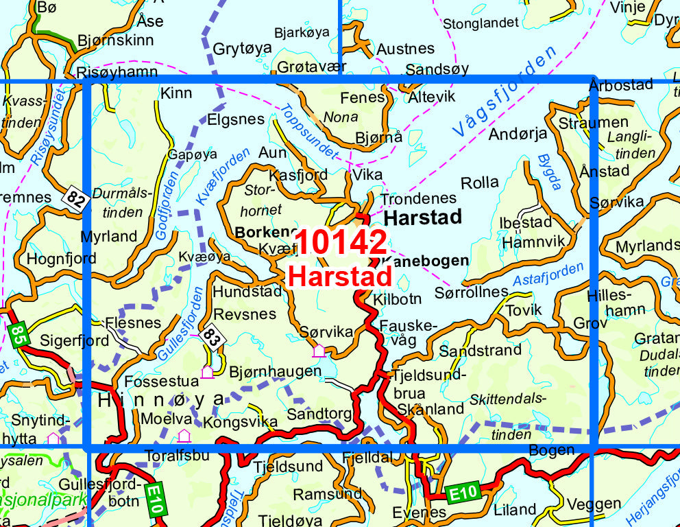 Carte de randonnée n° 10142 - Harstad (Norvège) | Nordeca - Norge-serien carte pliée Nordeca 