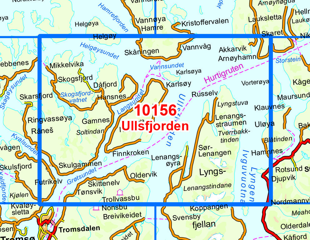 Carte de randonnée n° 10156 - Ullsfjorden (Norvège) | Nordeca - Norge-serien carte de randonnée Nordeca Default Title