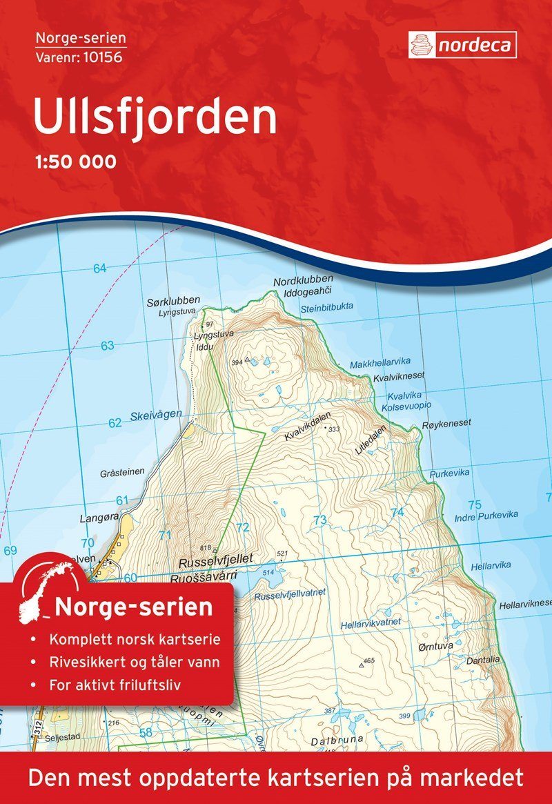 Carte de randonnée n° 10156 - Ullsfjorden (Norvège) | Nordeca - Norge-serien carte de randonnée Nordeca
