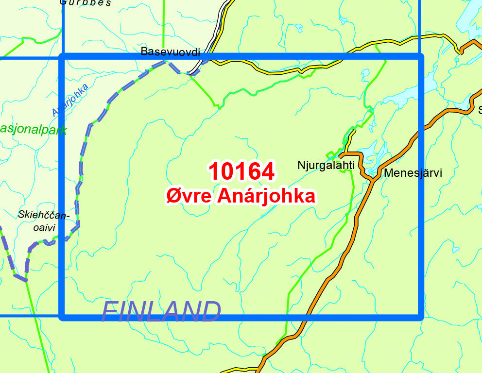 Carte de randonnée n° 10164 - Ovre Anarjohka (Norvège) | Nordeca - Norge-serien carte pliée Nordeca 