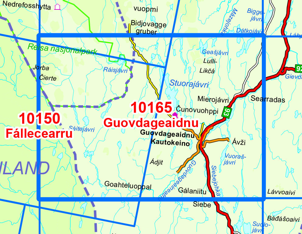 Carte de randonnée n° 10165 - Guovdageaidnu (Norvège) | Nordeca - Norge-serien carte de randonnée Nordeca