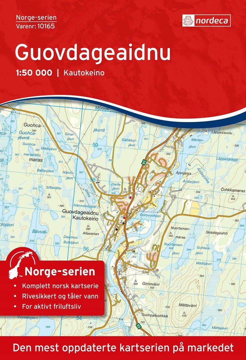 Carte de randonnée n° 10165 - Guovdageaidnu (Norvège) | Nordeca - Norge-serien carte de randonnée Nordeca
