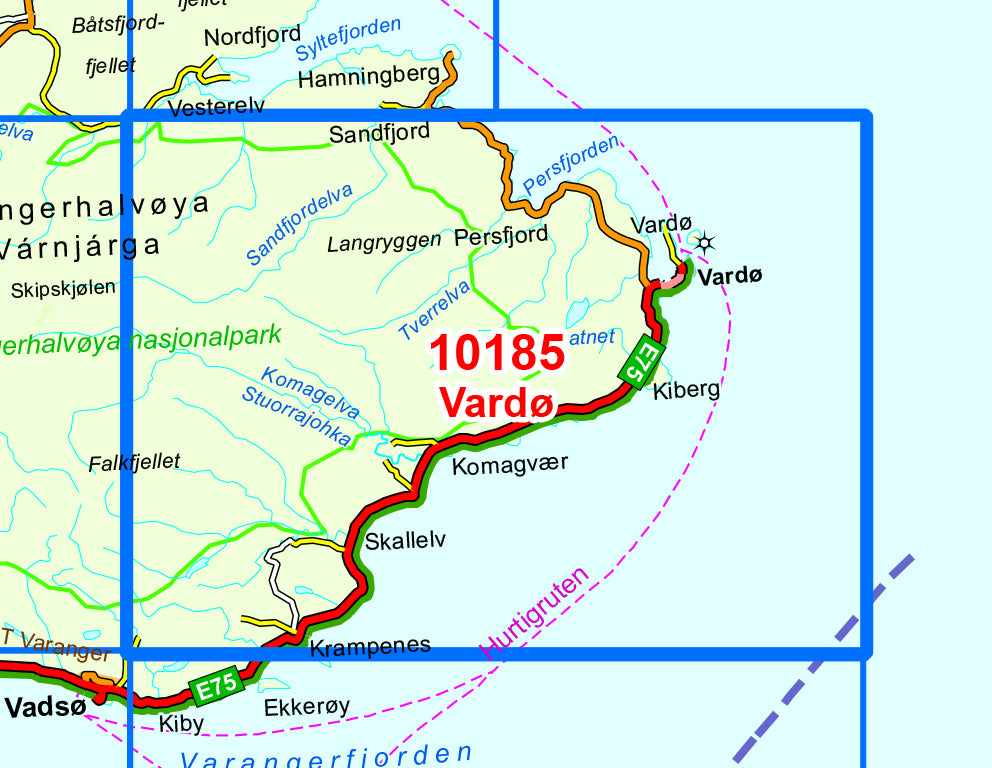 Carte de randonnée n° 10185 - Vardo (Norvège) | Nordeca - Norge-serien carte pliée Nordeca 